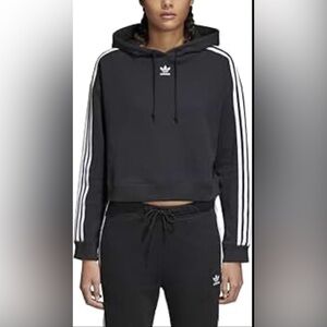 adidas Originals Women's Cropped Black 3-Stripe Hoodie Size S